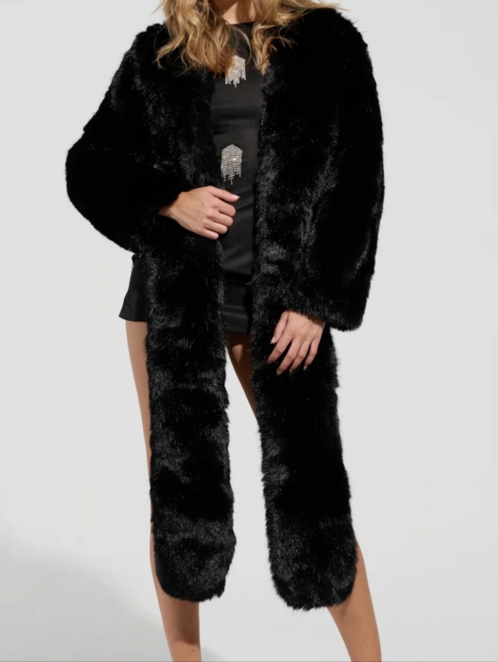 AKIRA Black Faux Fur Teddy Jacket with Long Scarf